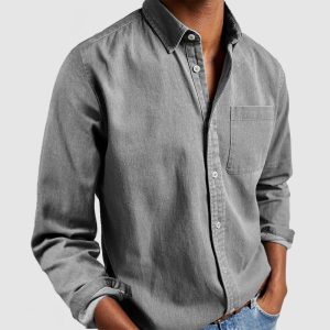 Gentleman's Casual Cotton Basic Shirt - Grey