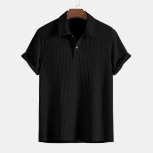 Summer Men's Polo Shirt Short Sleeved Minimalist Shirt - Black