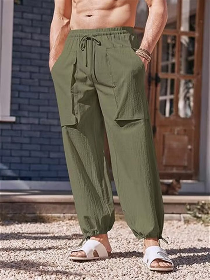 LargeSizeCasualPantsCottonLinenLooseDrawstringDrawstringFeetSolidColorPantsArmyGreen.jpg