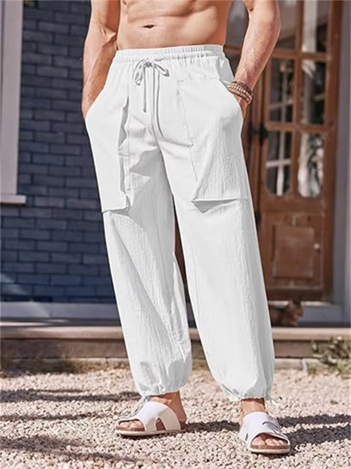 LargeSizeCasualPantsCottonLinenLooseDrawstringDrawstringFeetSolidColorPantsWhite.jpg