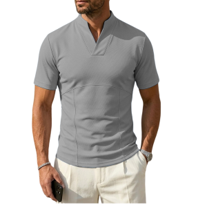 Men's Slim Fit Cotton Blend Polo Shirt - Breathable & Flexible - Gray
