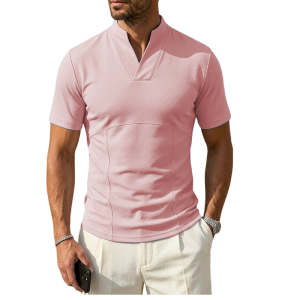 Men's Slim Fit Cotton Blend Polo Shirt - Breathable & Flexible - Pink