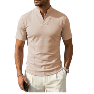 Men's Slim Fit Cotton Blend Polo Shirt - Breathable & Flexible - Khaki