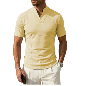 Men's Slim Fit Cotton Blend Polo Shirt - Breathable & Flexible - Yellow