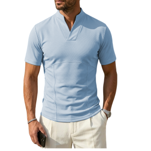 Men's Slim Fit Cotton Blend Polo Shirt - Breathable & Flexible - Sky Blue