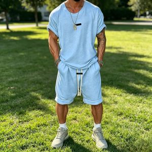 Athleisure Fusion T-Shirt Shorts Sets - Blue