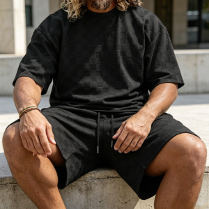 Athleisure Plaid T-shirt Sets - Black