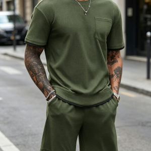 Athletic Gym Short Sleeve Sport Sets - Green