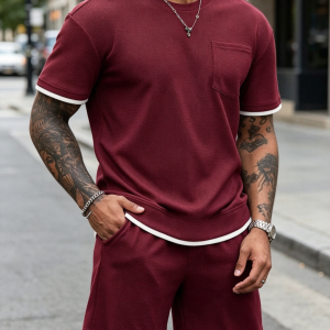 Athletic Gym Short Sleeve Sport Sets - Red