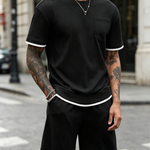 Athletic Gym Short Sleeve Sport Sets - Black
