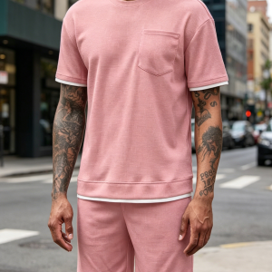 Athletic Gym Short Sleeve Sport Sets - Pink