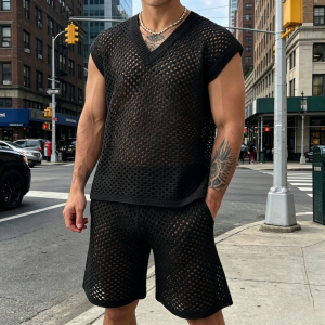 Breathable Mesh Knit Casual Sets - Black