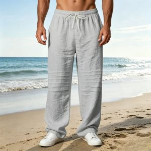 Casual Cotton Drawstring Waist Pants - Gray