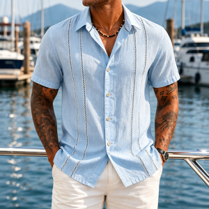 Casual Cuban Guayabera Shirt - Sky Blue