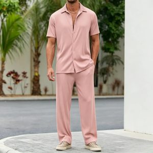 Casual Loose Fit Shirt Sets - Pink