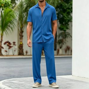 Casual Loose Fit Shirt Sets - Blue