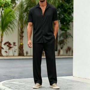 Casual Loose Fit Shirt Sets - Black