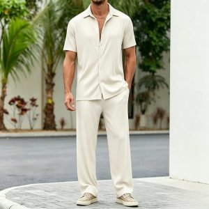Casual Loose Fit Shirt Sets - Beige