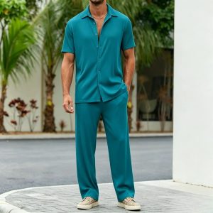 Casual Loose Fit Shirt Sets - Lake Blue