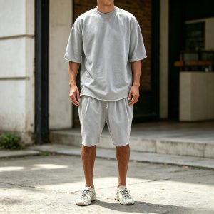 Casual Loose Fit Solid Sports Sets - Light Gray