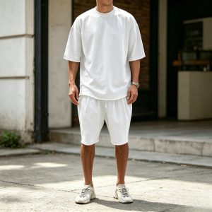 Casual Loose Fit Solid Sports Sets - White