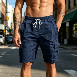Classic Breathable Cotton Cargo Shorts - Navy Blue