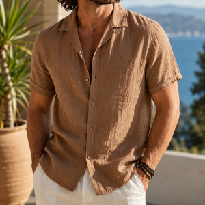 Coastal Breeze Linen Camp Shirts - Desert Tan