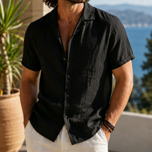 Coastal Breeze Linen Camp Shirts - Vintage Black