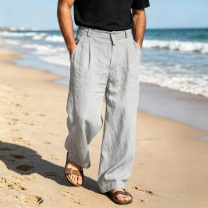 Comfort Fit Cotton Straight Pants - Gray