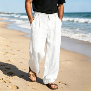 Comfort Fit Cotton Straight Pants - White