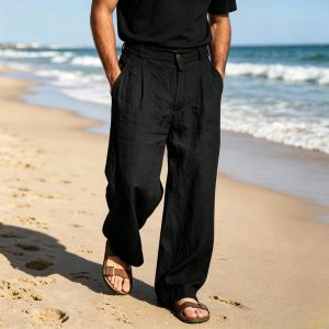 Comfort Fit Cotton Straight Pants - Black