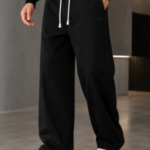 Comfy Sporty Wide Leg Pants - Black