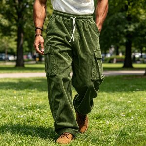 Corduroy Straight Leg Cargo Pants - Army