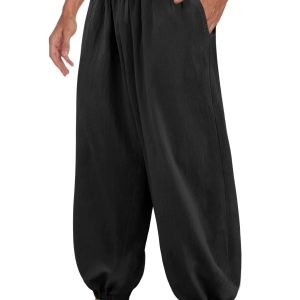 Cotton Linen Style Loose Yoga Pants - Black