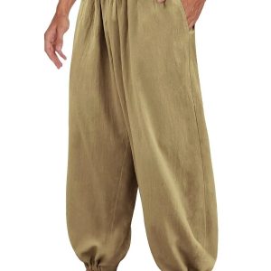 Cotton Linen Style Loose Yoga Pants - Dark Khaki