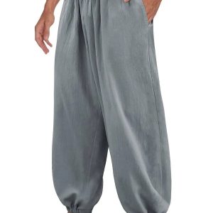 Cotton Linen Style Loose Yoga Pants - Gray
