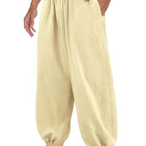 Cotton Linen Style Loose Yoga Pants - Khaki