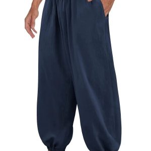 Cotton Linen Style Loose Yoga Pants - Navt Bkue