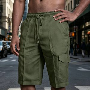 Cotton With Pockets Shorts - Army Green
