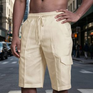 Cotton With Pockets Shorts - Khaki