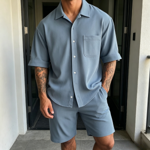 Essential Relaxed Fit Shirt Shorts Sets - Blue