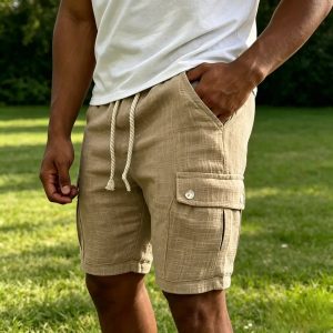 Lightweight Cotton Cargo Shorts - Khaki