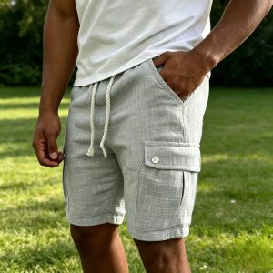 Lightweight Cotton Cargo Shorts - Light Gray