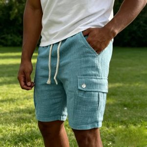 Lightweight Cotton Cargo Shorts - Blue