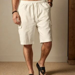 Linen Style Casual With Pockets Shorts - Khaki