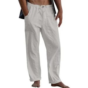 Men's Casual Solid Color Cotton Linen Pants - Gray