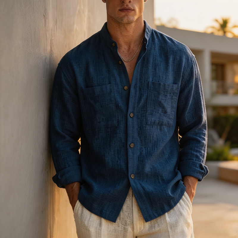 MivanityMen_sCotton-linenCasualLong-sleeveStand-collarShirtNavyBlue.png