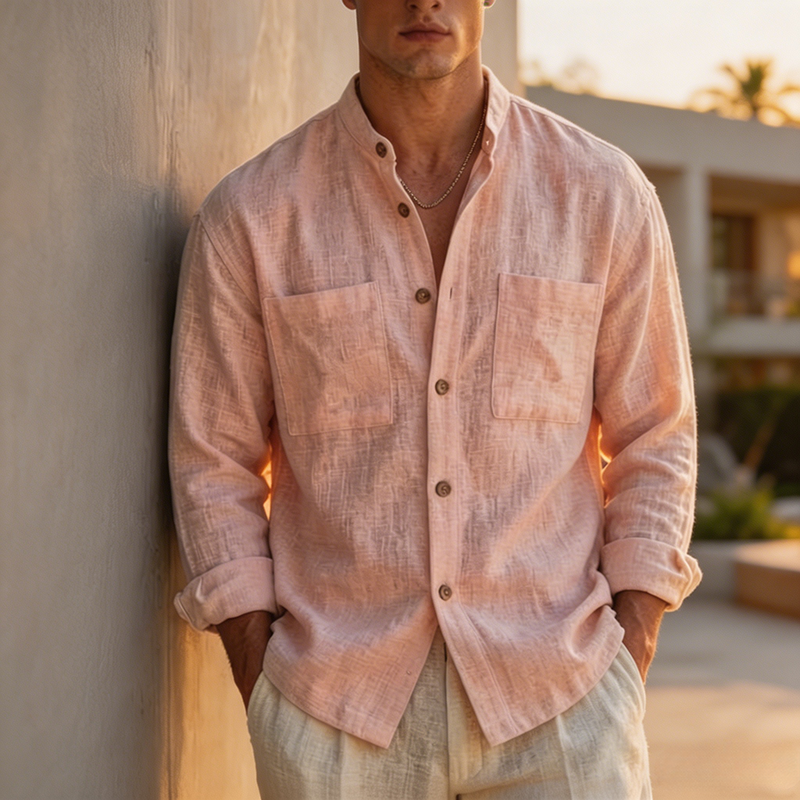 MivanityMen_sCotton-linenCasualLong-sleeveStand-collarShirtPink.png