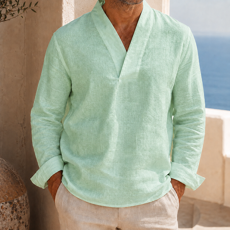 MivanityMen_sCottonLinenV-NeckLongSleeveShirtMintGreen.png