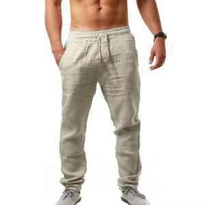 Men's Drawstring Linen Pants - Beige